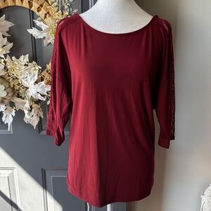 Women's Burgundy Lace Sleeve Top